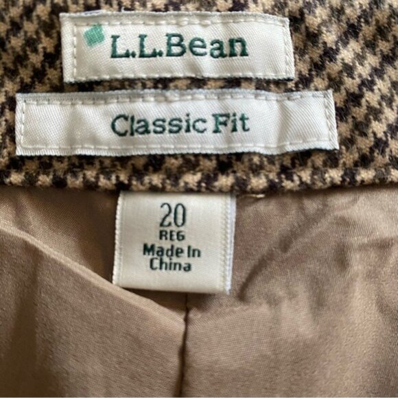 LL Bean Women's Classic Fit Pants Size 20 Regular Tab‎ Brown Houndstooth Pockets - Picture 8 of 8